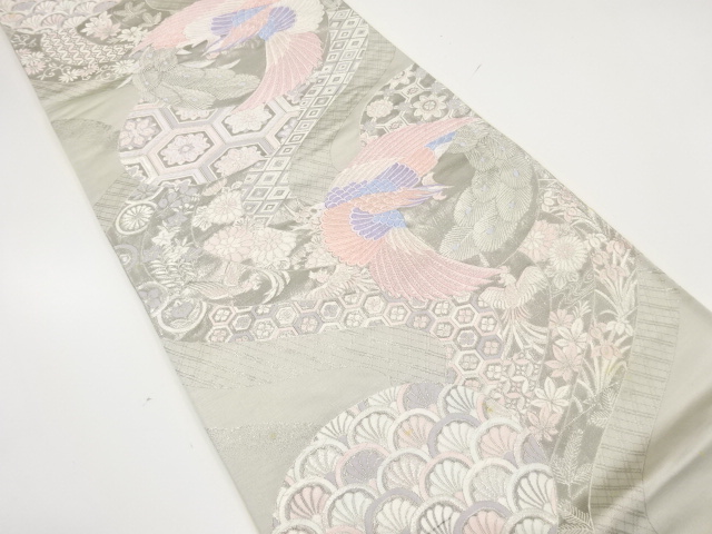 JAPANESE KIMONO / ANTIQUE FUKURO OBI / SILK / WOVEN PHOENIX & FLOWER